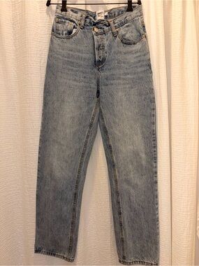 ✨Princess Polly Holly Asymmetric Straight Leg Jeans Light Wash Crossover